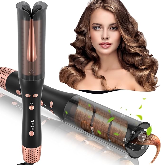 Automatic Curling Iron Meidiero Auto Hair Curlers with 1 Hair Curler Large Barrel Cool Air Anti-Tangle Rotating Curling Wand Iron for Hair Styling Dual Voltage with Auto Shut-Off 4 Tempe Settings