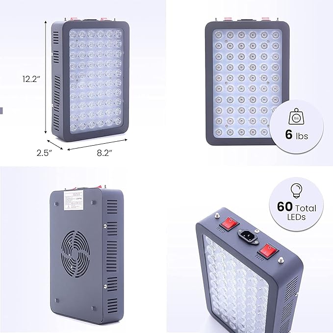 Red Light Therapy for Face and BodyNear Infrared Light 660nm 850nm60 LEDs High Power Panel for Pain ReliefRecovery Improve Sleep Skin Health
