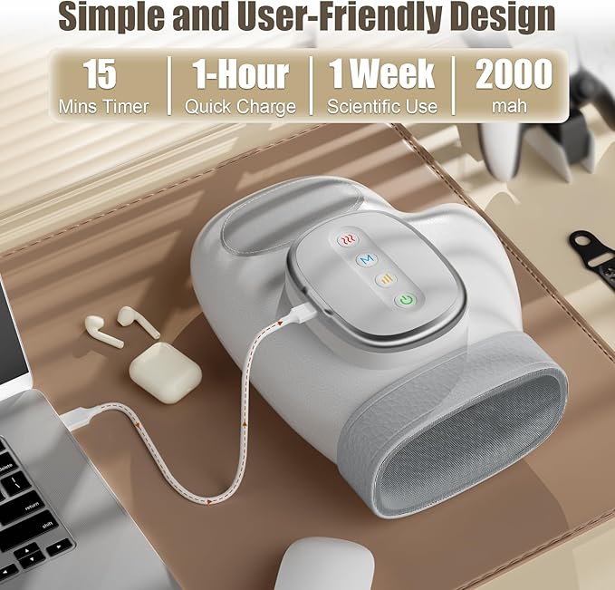 Hand Massager with Heat – Finger &amp Wrist Relaxation Device for Office Workers/Gamers/Athlete Cordless and Rechargeable Massage Ideal Gift for Women and Men