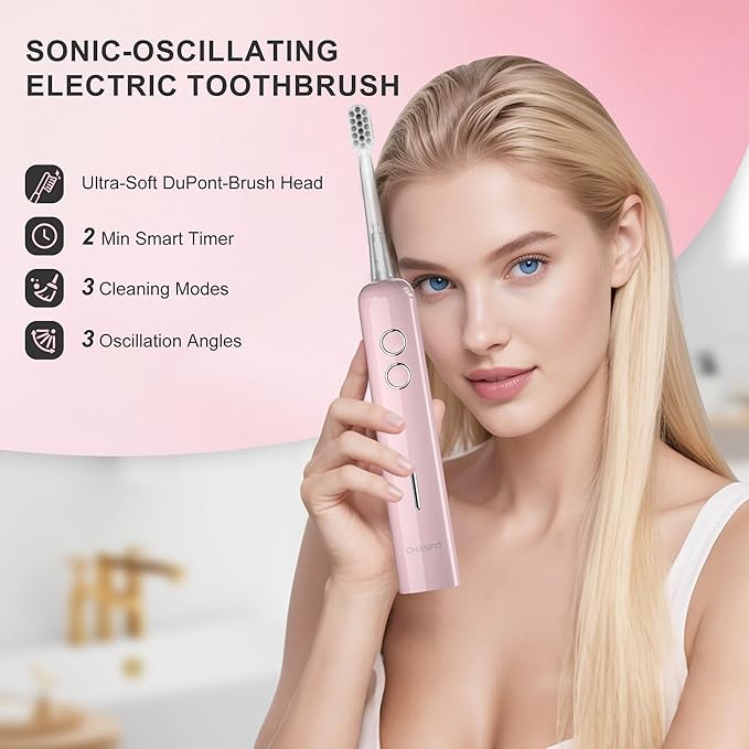 Electric Toothbrush for AdultsWave Oscillation &amp Vibration Sonic Tooth BrushBASS-Brushing Technique Travel Rechargeable Toothbrushes with 4 Soft Bristle Replace HeadsGifts for Men Women
