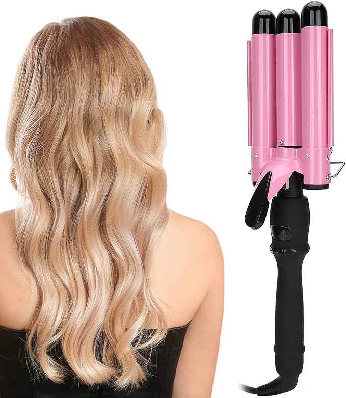 Three Barrel Curling Iron Triple Pipe LCD Hair Waver Temperature Adjustable Hair Curling Iron Hair Iron Curler Compatiable for All Hairstyles(US25mm)