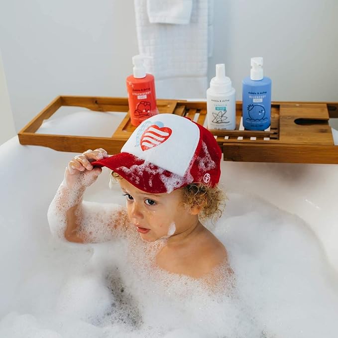 Dabble &amp Dollop USA Bundle 3-in-1 Natural Bubble Bath Body Wash &amp Shampoo for Kids Paraben &amp Sulfate Free Vegan Tear-Free Strawberry Vanilla &amp Blueberry (Set of 3)
