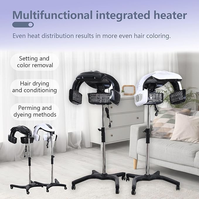 Portable Standing Dryer for Home with 5 Individually Controlled Heating ElementsProfessional Standing Hair DryerHair Steamer Hair Salon Steamer Black