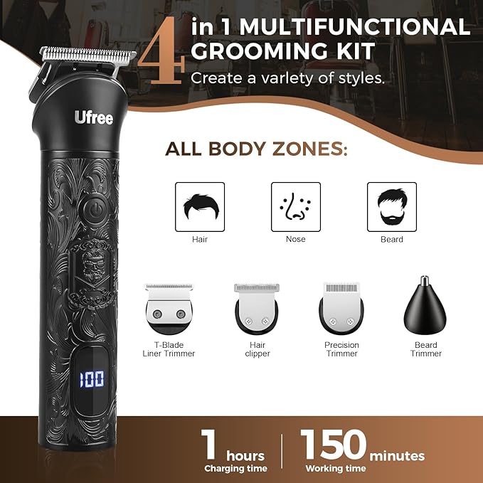 Ufree Beard Trimmer for Men Foil Shaver Electric Razor Shavers for Body Face Nose Ear Cordless Hair Trimmer Professional Hair Clippers Mustache Grooming Kit Birthday Gifts for Men