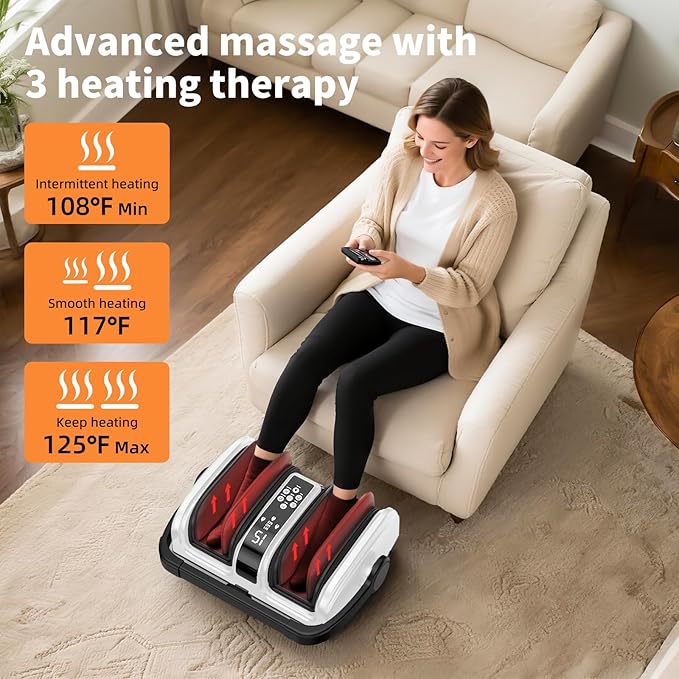 CARESKY® Foot Massager with Heat Shiatsu Foot Massager for Plantar Fasciitis Neuropathy Circulation and Pain Relief Remote Deep Kneading for Foot Calf