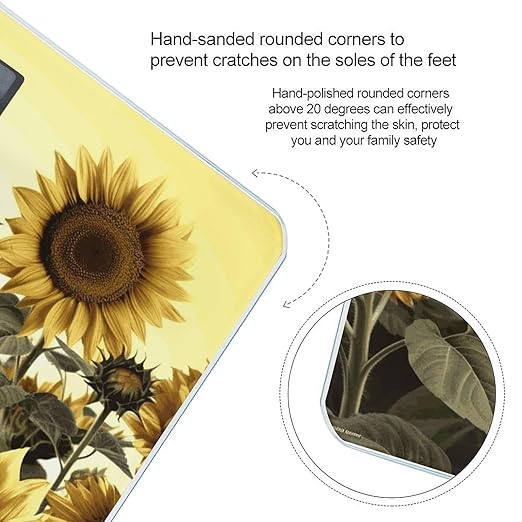 Yellow Sunflower Floral Bathroom Scale for Body Weight Bathroom Weighing Scale with Backlit LCD Display Highly Accurate Measures Weight Up to 180kg