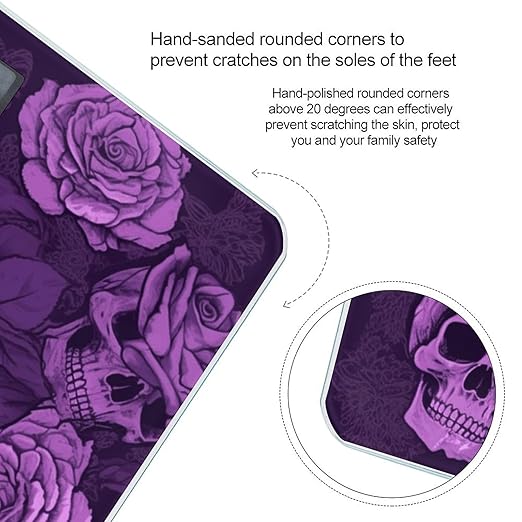 Purple Skulls and Roses Scale for Body Weight High Precision Digital Weight Scales with LCD Display Anti-Slip Sturdy Slim Tempered Glass Bathroom Scale for Home Use