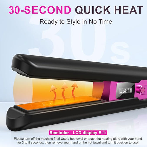 2-in-1 Cordless Flat Iron Hair Straightener &amp Curlerr Rechargeable Cordless Hair Straightener with 9600mAh Battery LCD Display Negative Ion Tech 6 Adjustable Temps Heat-up in Seconds for Home