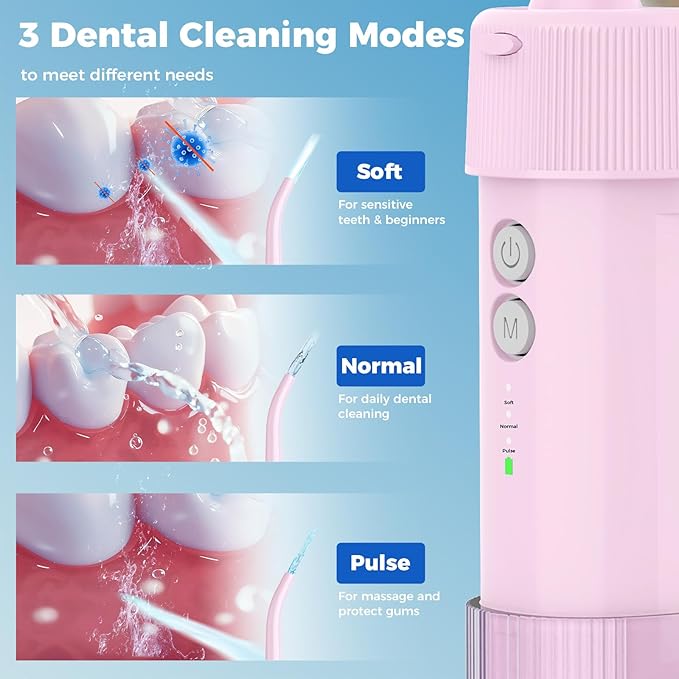 Mini Collapsible Waterproof Electric Water Dental Flosser for Travel Business 3 Modes and 4 Jet Tips