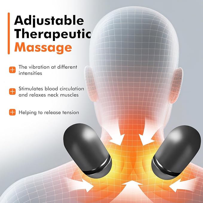 3-in-1 Heated Neck Massager Pillow for Pain Relief Deep Tissue Massage with Heat Vibration &amp Airbag Traction Portable Ergonomic Design Gift for Women/Men