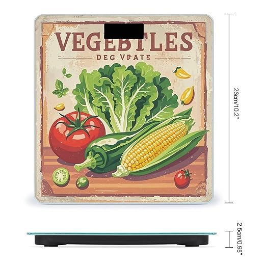 Vintage Vegetables Bathroom Scale for Body Weight Bathroom Digital Electronic Weighing Scale with Back Lit LED Display Sturdy Tempered Glass Weight Watchers Scales 400lb