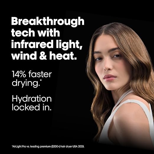 AirLight Pro Hair Dryer - Augmented with Infrared Light Tested on All Hair Types Fast Drying Without Damage