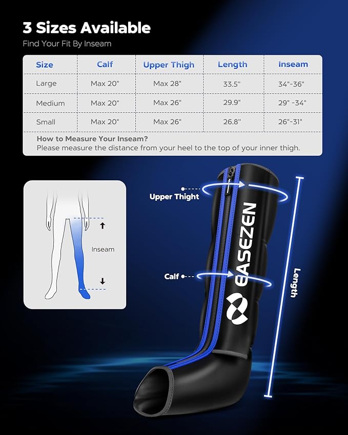 Leg Compression Massager for Circulation and Pain Relief Air Compression Leg Massager for Fast Recovery of Foot Calf and Thigh Relieve Edema Reduce Muscle Fatigue Large Size