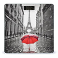 Eiffel Tower Paris Red Umbrella Scale for Body Weight Sturdy Tempered Glass Weighing Scales with LCD Display Accurate Digital Bathroom Scale Convenient Body Fat Smart Scales Easy Read