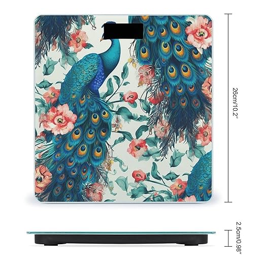 Beautiful Peacock Flowers Scale for Body Weight High Precision Digital Weight Scales with LCD Display Anti-Slip Sturdy Slim Tempered Glass Bathroom Scale for Home Use