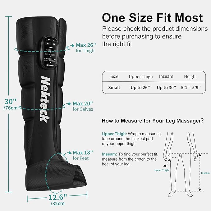 Nekteck Full Leg Compression Massager for Pain and Circulation Portable Compression Boots for Athletes with 6 Modes &amp 4 Intensities Gifts for Mom Dad Men Women (Single Unit)-Small
