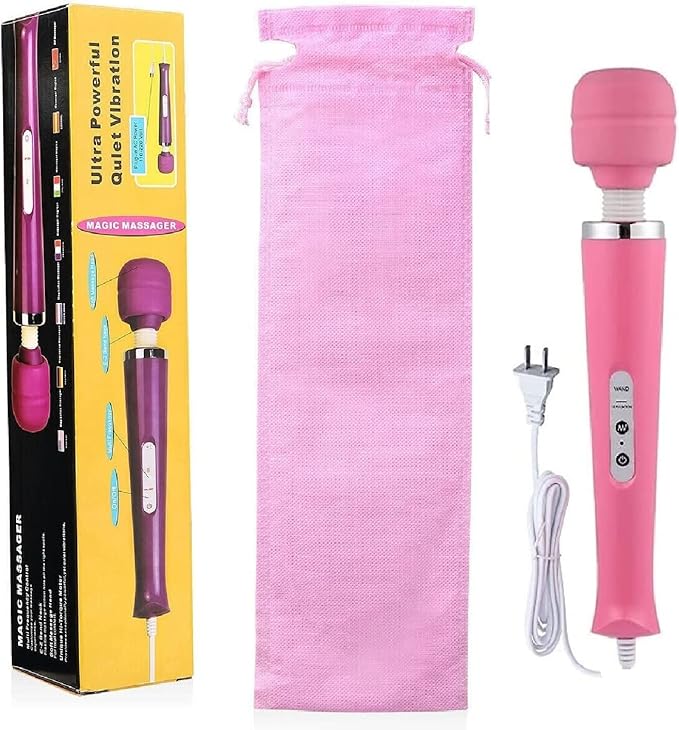 Body Massager Handheld Vibrating Powerful Electric Back Massage for Woman Sports Recovery Muscle Aches Pain Shoulder Leg Foot Long Handle Tool and Small Toy (Pink Big and Pink Mini Toy)