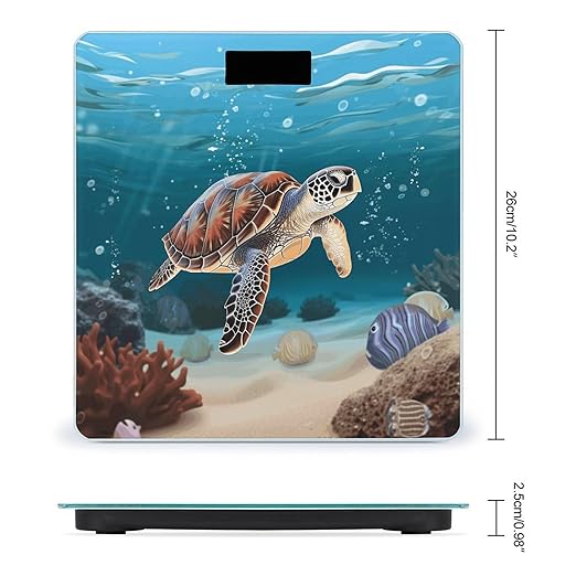 Sea Turtle Swimming Bathroom Scale Automatic Power On/Off Body Scales LCD Backlight Display Square Digital Scale Rounded Corners Bathroom Scales for Home Bedrooms