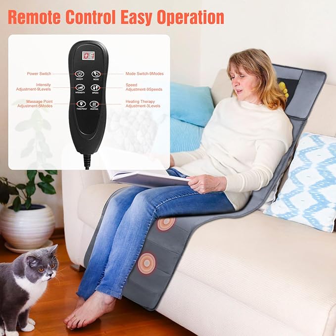 Massage Mat Full Body Massage Mat with 10 Vibrating Motors &amp 9 Modes Back Massager with Heat Massager Mattress Pad for Back Heating Pad with Auto Shut Off