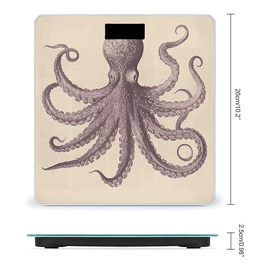 Vintage Octopus Weight Scale Large Bathroom Scales Digital Weight with Bright LED Display Non Slip Automatic Weighing Scale Fashion Weighing Machine for Body