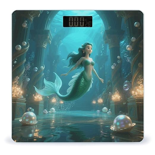 Mermaid in Underwater Palace Scale for Body Weight Sturdy Tempered Glass Weighing Scales with LCD Display Accurate Digital Bathroom Scale Convenient Body Fat Smart Scales Easy Read