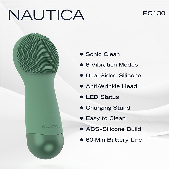 Nautica PC130 Sonic Facial Cleansing Brush Made with Ultra Hygienic Soft Silicone Waterproof and Rechargeable Face Scrub Brush for Men &amp Women - (Pond)
