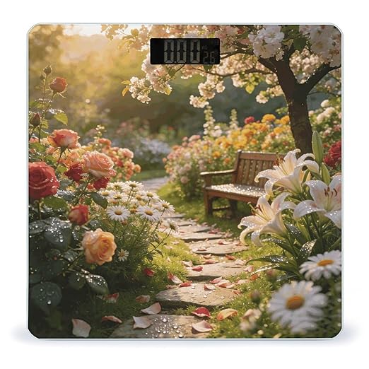 Floral Garden Weight ScaleClear LED Display Bathroom Digital Weighing ScaleTempered Glass Digital Bathroom Scale for Body Weight Capacity Up to 400 Lbs