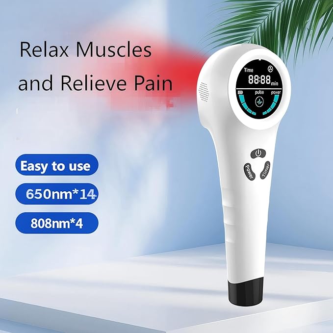 Cold Red Light Therapy Device Handheld Cold Red Light Device with Digital Display 808nm and 650nm Infrared Treatment for Muscle and Joint Pain Relief White
