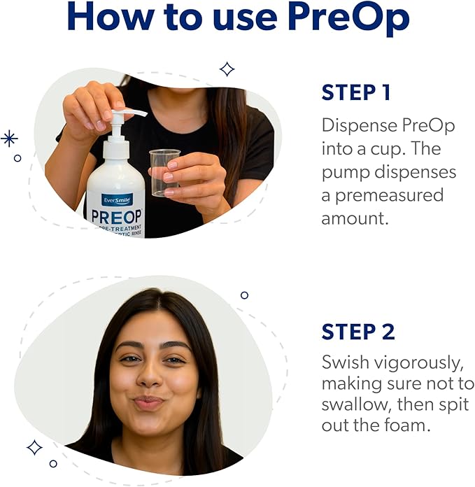 EverSmile PreOp Foaming Rinse – Deep Clean Mouthwash with Hydrogen Peroxide – Alcohol Free Rinse to Mouth Wash Daily &amp Before Treatment – Helps Heal Canker Sores – 100 Uses Per 16oz Bottle (4 Pack