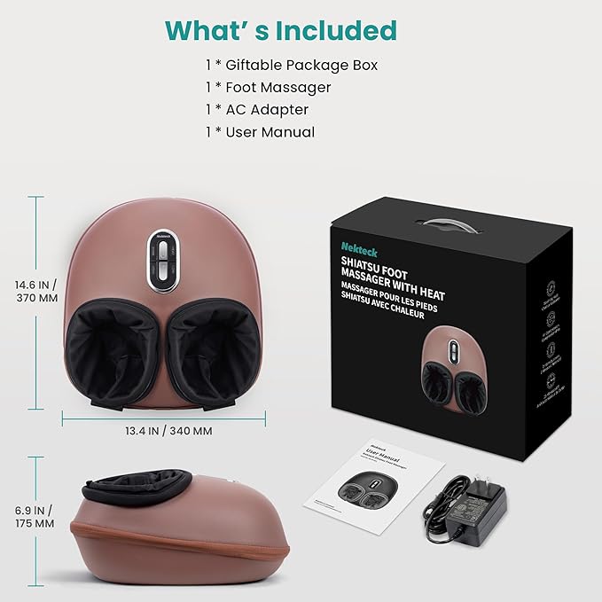 Nekteck Shiatsu Foot Massager with Heat 2026 Upgraded Air Compression Electric Heated Feet Massage for Neuropathy Plantar Fasciitis Deep Kneading Therapy Improve Blood Circulation Size Up to US 13