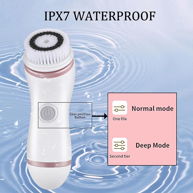 Facial Cleansing Brush 4 in 1 Electric Face Scrubber with Travel Case and 4 Brush Heads Waterproof Facial Cleansing Spin Brush for Gentle Exfoliation and Deep Cleaning (Pink)