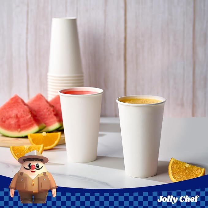 JOLLY CHEF 180 Count 16 oz Coffee Cups White Drinking Paper Cups for Coffee Water Juice or Tea Suitable for Party Picnic Travel and Events