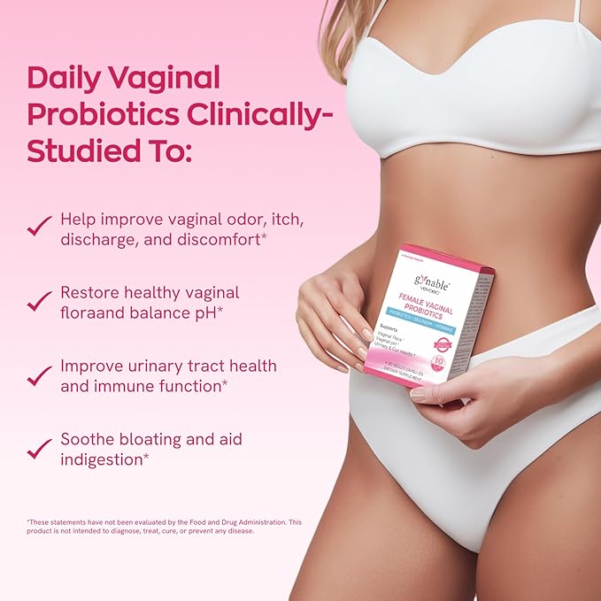Gynable Vaginal Probiotics for Women Odor &amp Itch Support Urinary | pH Balance Female Probiotics 10 Billion CFU Lactobacillus Probiotics BlendSelenium-Vitamin C/E/D3 Promote Immune Health 30 Co