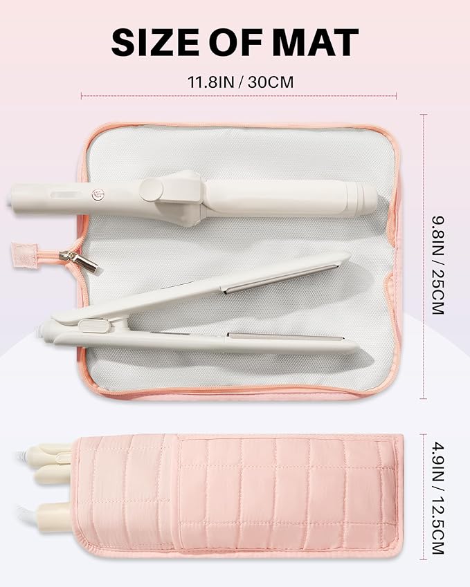 Hot Tools Travel Case with Heat Resistant Mat Pouch Large Hair Tool Organizer Bag for Curling Iron Flat Iron Hair Dryer Hot Air Brush Water Resistant Makeup Bag Gift for Women Pink