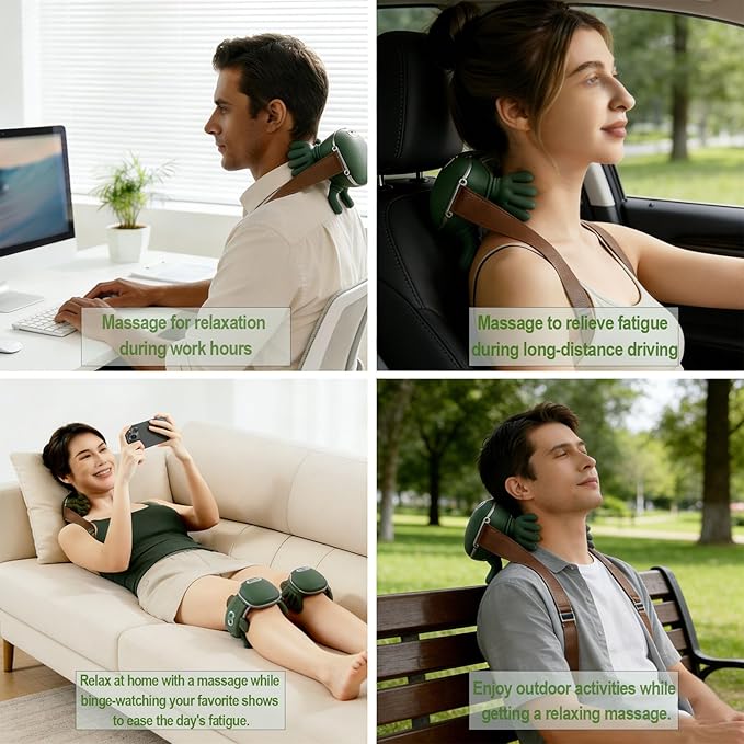 4D Neck Massager with Heat Human-Like Shiatsu Electric Shoulder and Back Massager Wireless Portable for Cervical Pain Relief Rechargeable for Home Office Travel