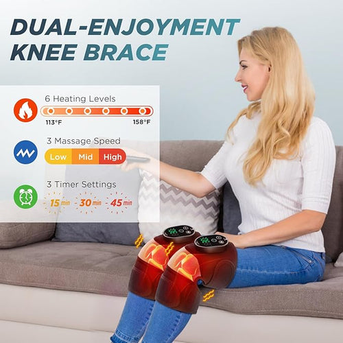 2-Pack Cordless Heated Knee Massager Knee Heating Pad for Pain Relief Heated Knee Wrap 6 Heat Levels 3 Vibration Modes &amp Timer Adjustable Heaing Pad Wrap for Knee Shoulder