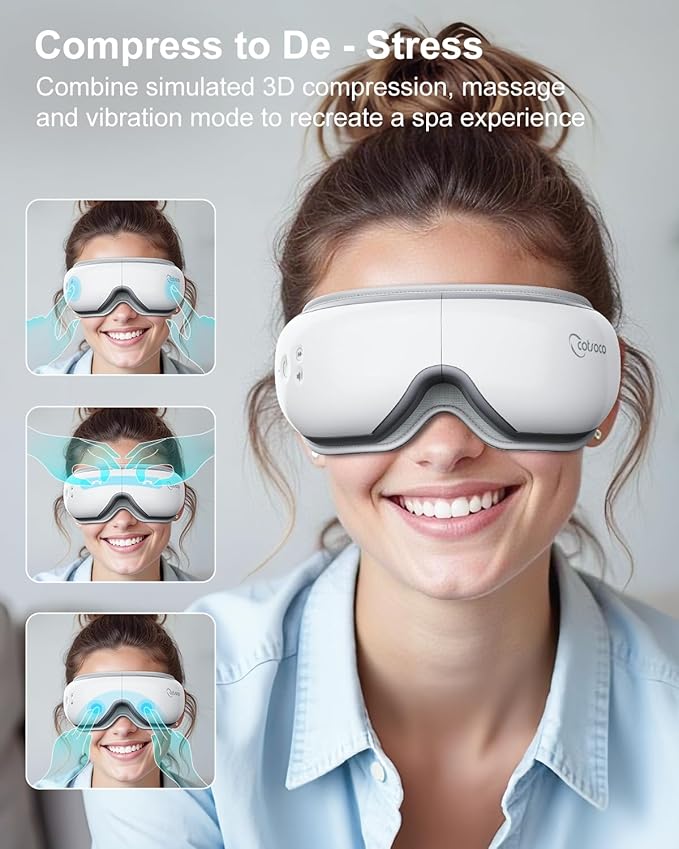cotsoco Eye Massager with Heat Birthday Gifts for Women Heated Eye Mask with Bluetooth Music Relax &amp Reduce Strain Dark Circles and Improve Sleep Gift for Mom Dad Women Men