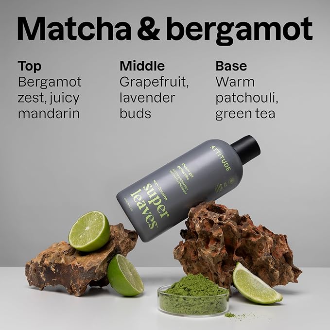 ATTITUDE Shower Gel Body Wash for Men 98% Natural Origin Ingredients Paraben &amp Phthalate Free EWG Verified Cleanses Without Drying Matcha &amp Bergamot 14 Fl Oz (Pack of 3)