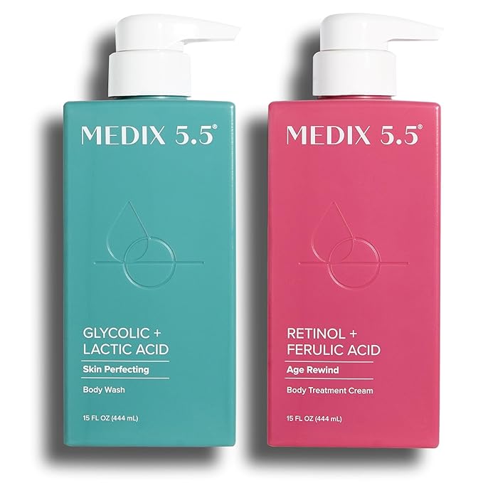 Medix 5.5 Retinol Age Rewind Body Treatment Cream + Glycolic Acid Exfoliating Body Wash Set