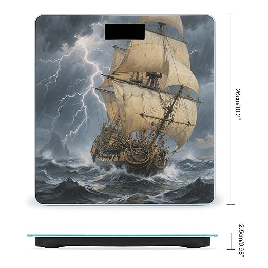 Ancient Sailing Ship in Storm Bathroom Scale for Body Weight Bathroom Digital Electronic Weighing Scale with Back Lit LED Display Sturdy Tempered Glass Weight Watchers Scales 400lb