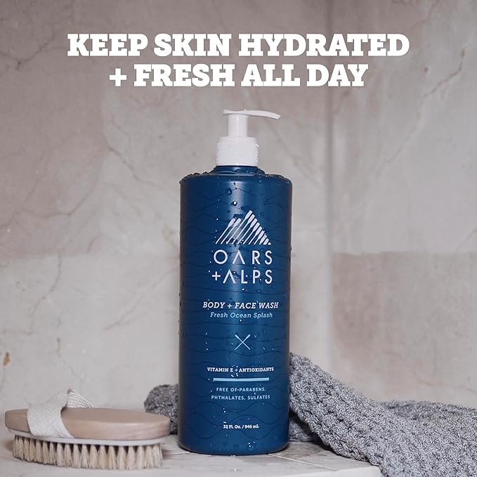 Oars + Alps Body Wash for Men Mens Body Wash &amp Face Cleanser with Vitamin E &amp Antioxidants Moisturizing Paraben &amp Sulfate Free Cleanser Fresh Ocean Splash 32oz