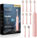 7MAGIC Sonic Electric Toothbrush for Adults and Kids - Up to 180 Days Runtime 42000 VPM Powered Toothbrush 5 Modes &amp 3 Intensities for Sensitive Teeth &amp Braces Includes 8 Brush Heads Pink