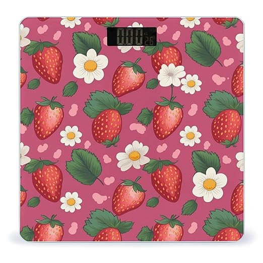 Digital Bathroom Scale for Body Weight Scale with Bright LCD Display High Accuracy Step-On Technology Auto On/Off Pink Strawberry Digital Scales 400 Lbs /180kg