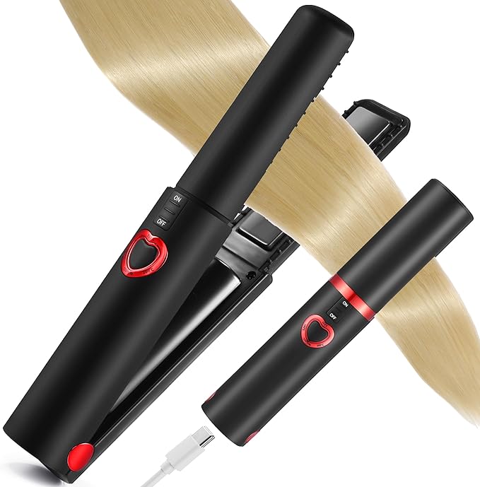 JMFONE Mini Cordless Hair StraightenerPortable Travel Size Flat Iron with International Travel Adapter International Power Plug Adapter with 2 USB-C &amp 2 USB-A