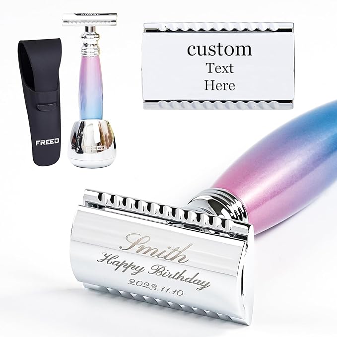 FREED Customized gifts Engraving Shaving Kit - Safety Razor with metal handle include razor base razor travel case and 10 bladesit's the best gift for men (Unicorn)