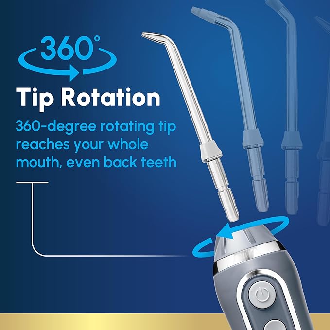 Waterpik Cordless Advanced 2.0 Water Flosser For Teeth Gums Braces Dental Care With Travel Bag and 4 Tips ADA Accepted Rechargeable Portable and Waterproof Gray WP-587 Packaging May Vary