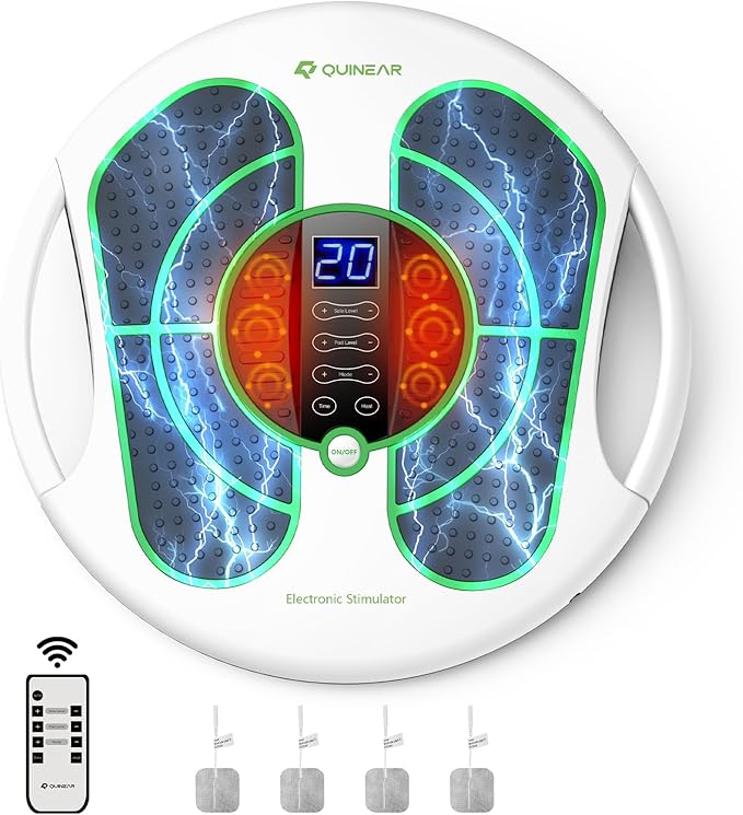 QUINEAR Foot Massager with TENS &amp EMS for Neuropathy Foot Stimulator for Pain Relief and Circulation Nerve Muscle Massager with Remote Control Relieve Swelling and RLS