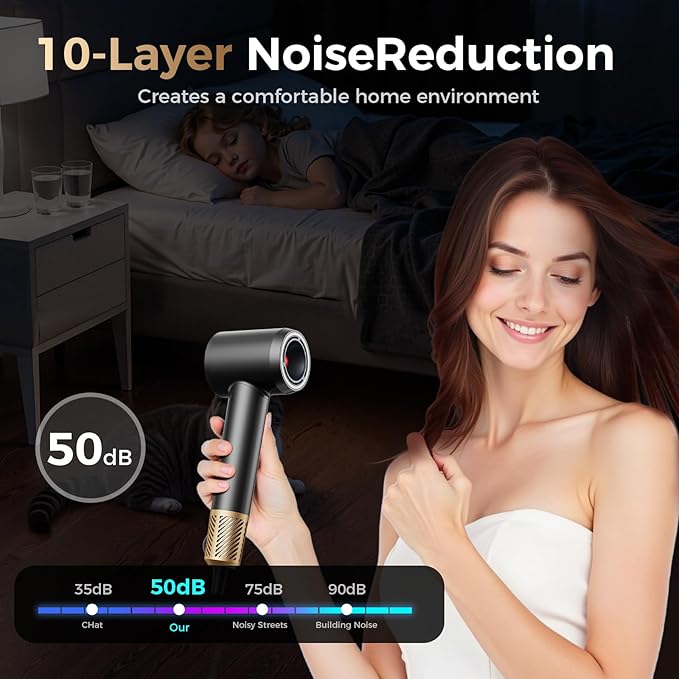 Infrared Hair Dryer with Magnetic Nozzle - 160000 RPM Quiet lonic Blow Dryer for Women with Frizz Control &amp No Heat Damage Red Light Negative Ions Fast Drying for All Hair Types