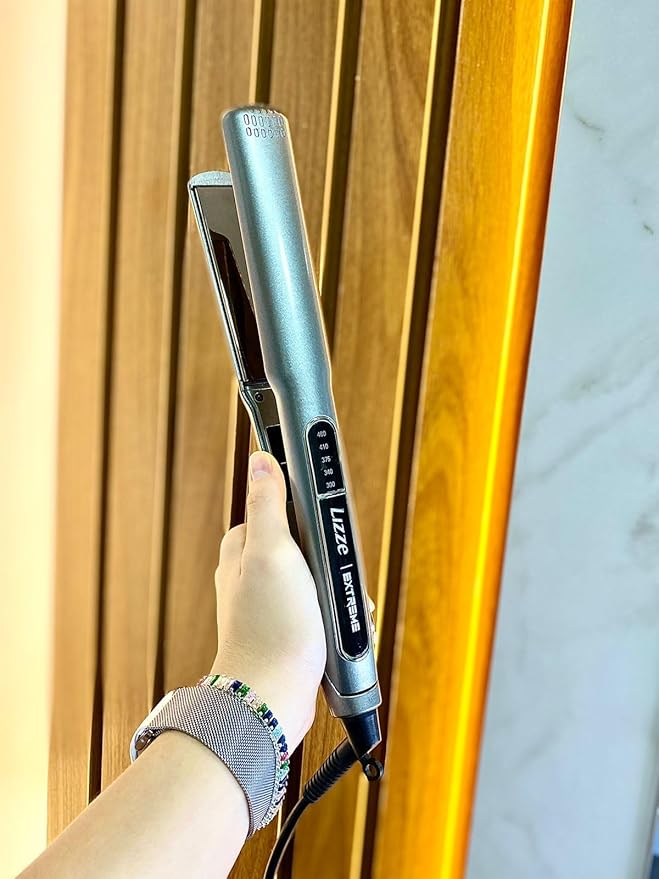 Professional Flat Iron Hair Straightener-Dual Voltage Volumizing Nano Technology-Titanium Hair Iron Straightens Dry Frizzy thick Hair Curls-Sleek Salon Hair Styling Tool-Lizze Extreme 1.25 Iron
