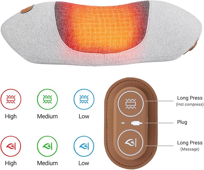 Massager Pillow for Neck Multi-Function Shoulder and Neck Massager Heat + Vibration Massage Two-in-one Three-Speed Temperature Control Vibration Slow Bounce Memory Foam